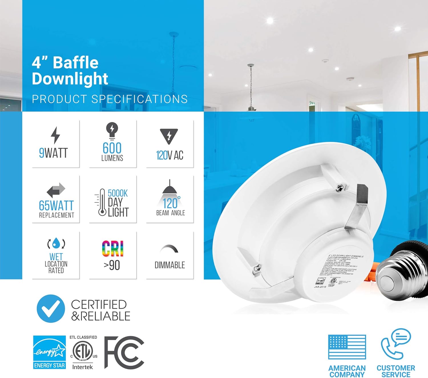 PARMIDA (12 Pack) 4" inch Dimmable LED Recessed Lighting, Retrofit Downlight, 9W (65W Replacement), 600lm, Baffle Trim, Ceiling Can Lights, Energy Star & ETL-Listed, 5 Year Warranty, 5000K - - 