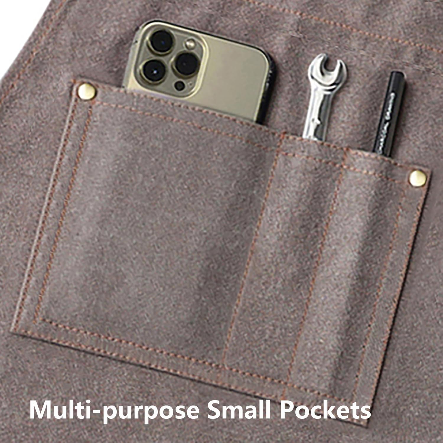 AFUN Work Aprons for Men with Large Pockets, Cotton Canvas Cross Back Heavy Duty Adjustable Tool Apron, Size M to XXL (Grey)