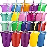 Sieral Cups with Straws and Lids Kids Tumbler with Straw Reusable Water Bottle Iced Coffee Travel Mug Adults Plastic Cups for Parties 16 oz(Simple Colors,30 Pack)
