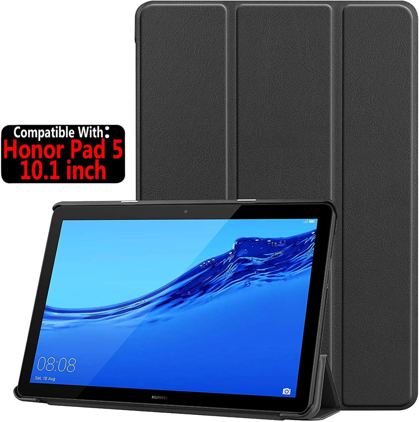 TASLAR Slim Case Tri-Fold Stand with Auto Sleep/Wake Magnetic Lock Flip Cover Protective Pouch Compatible with Honor Pad 5 10.1 inch (Black)