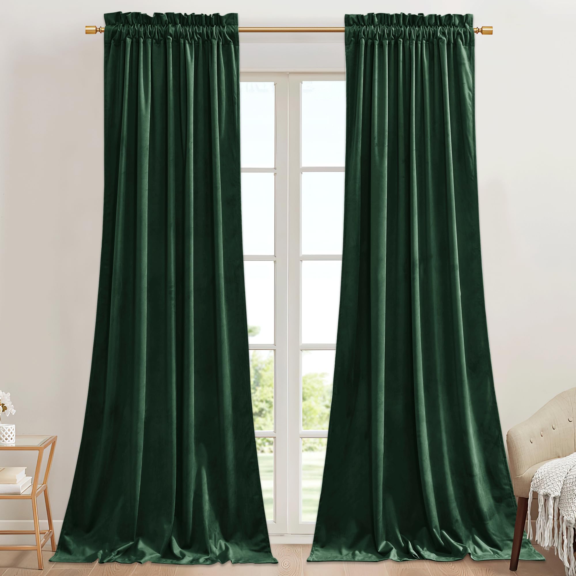 StangH Luxury Green Curtains Velvet Blackout Bedroom Window Drapes 90 inches, Dark Green Christmas Home Decor for Living Room/Bathroom/Patio Sliding Door, W62 x L90, 2 Panels Image StangH Luxury Green Curtains Velvet Blackout Bedroom Window Drapes 90 inches, Dark Green Christmas Home Decor for Living Room/Bathroom/Patio Sliding Door, W62 x L90, 2 Panels Image
