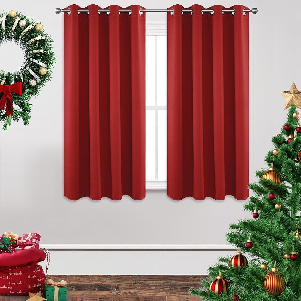 Joydeco Blackout Curtains 63 Inch 2 Panels Red Thermal Insulated Grommet