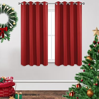 Joydeco Blackout Curtains 63 Inch 2 Panels Red Thermal Insulated Grommet