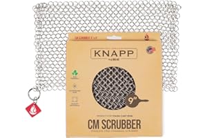 Knapp Made CM Scrubber 9"x6" Small Ring Cast Iron Scrubber - Cast Iron Cleaner for Hard Anodized Cookware, Pre-Seasoned Pans, Dutch Ovens, Iron Pans, Grills and Skillet. Chain Mail Scrubber Cast Iron