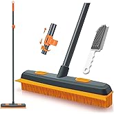 TidyBliss Rubber Broom with Silicone Squeegee, 57.5 inches Carpet Rake Pet Hair Removal Brush, Fur Remover Tool with Detailin