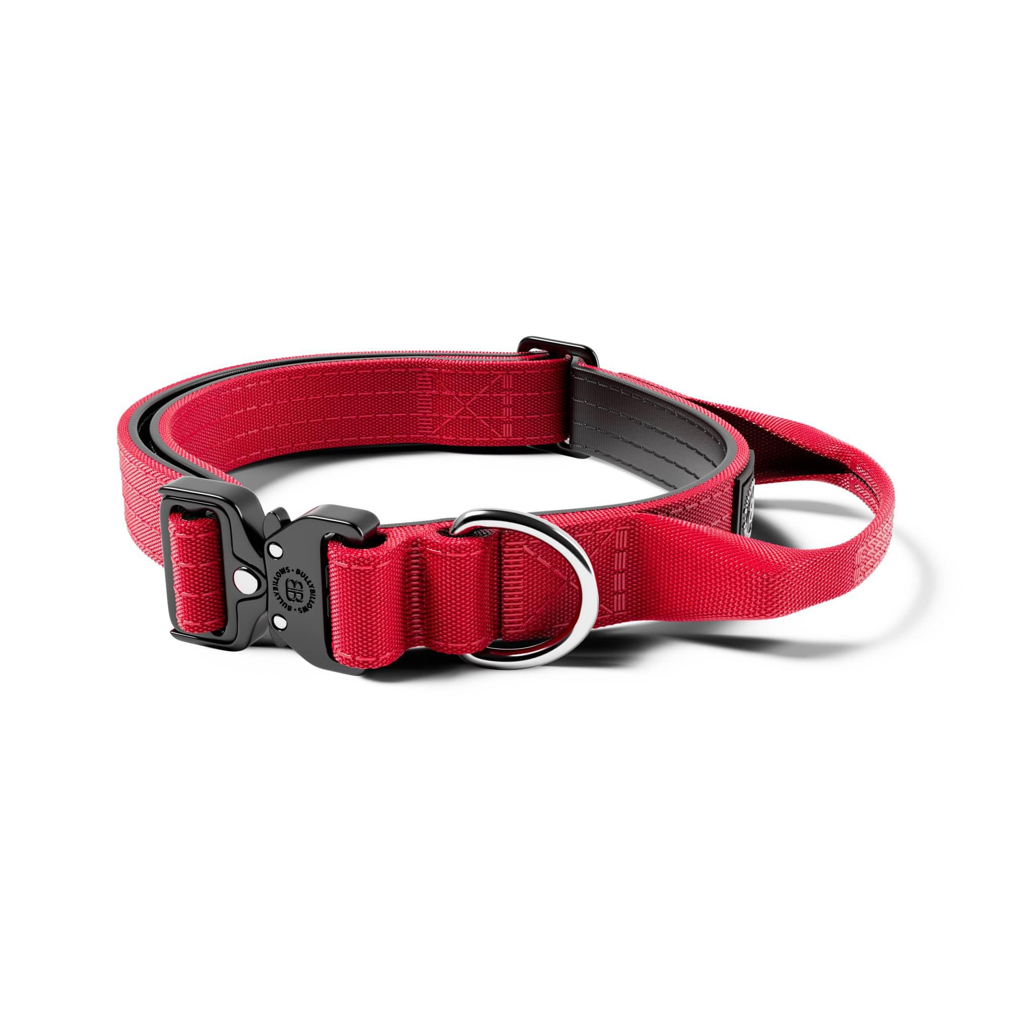 BullyBillows Dog Collar | 2.5cm Combat® Collar With Handle & Pressure Rated Clip | Suitable For All Dog Breeds | Stainless Steel Dog Collar | Red | XSmall-Medium - 14-18" / 34-46cm