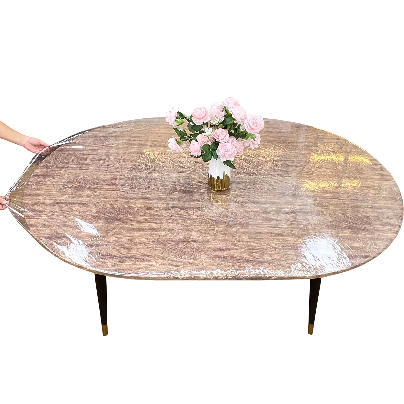 Photo 1 of LIBERECOO Oval Clear Fitted Vinyl Tablecloth - Fits 48 x 72 Inch Oval Tables Only - Heavy Duty Elasticized Table Cover Elastic Edged Plastic Tablecloths Protector