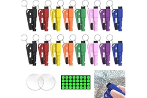 FONESTUFF Car Window Breaker Tool 16 pack 3in1 Portable Emergency Life Hammer Escape Tool Seat Belt Cutter and Glass Breaker with Keychain for Car All Vehicle, Ideal Gift for Family & Friends, Multicolor