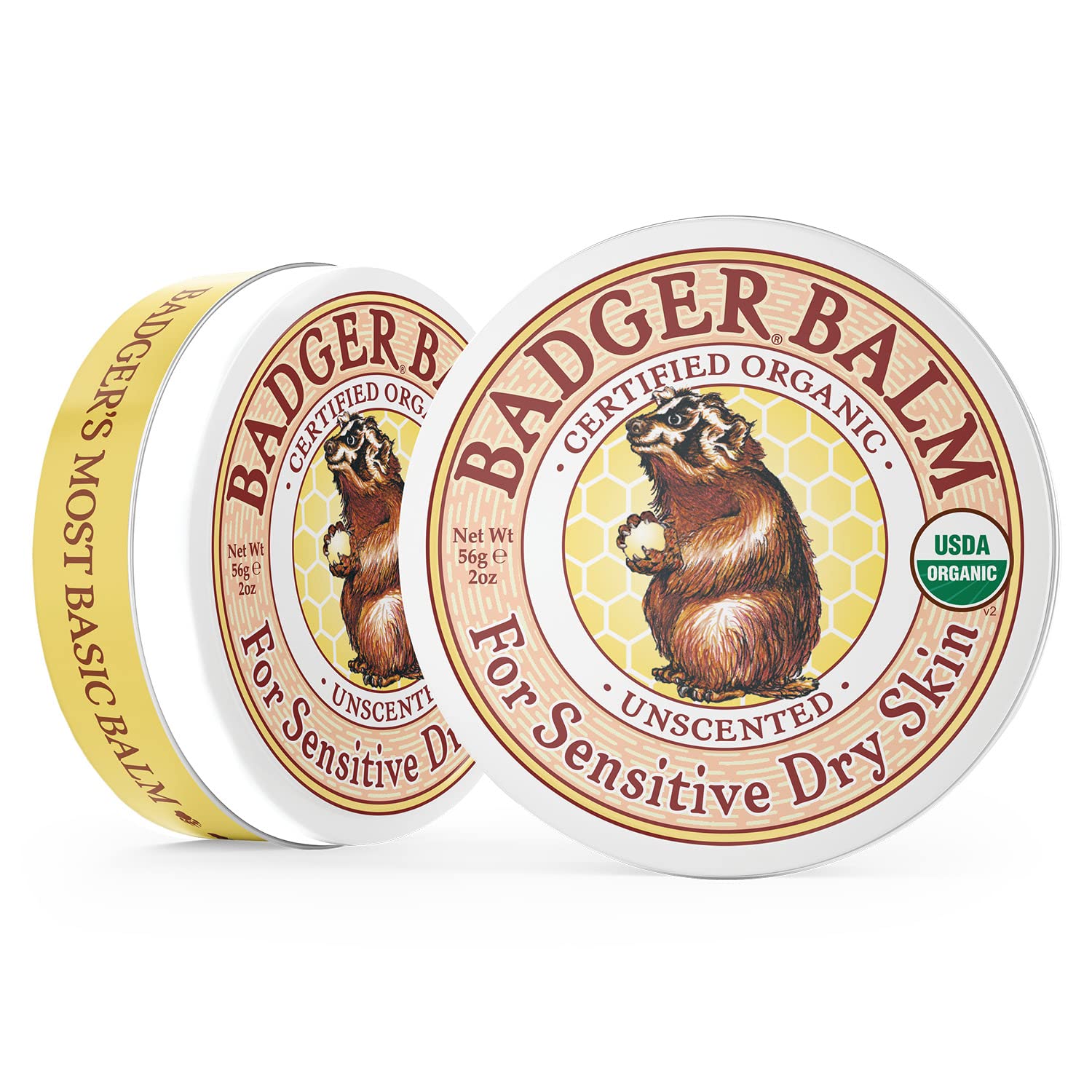 Badger Balm Unscented, 100% Organic Olive Oil & Beeswax, Fragrance Free Hand Cream, Long Lasting Sensitive Skin Moisturizer, 2 oz Tin
