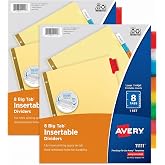 Avery Insertable Dividers for 3 Ring Binders,8 Tabs per Set,Multicolor Big Tabs,Buff Paper with Gold-Reinforced Holes,Great for Organizing Reports,Projects,and More (11111),(Pack of 2)