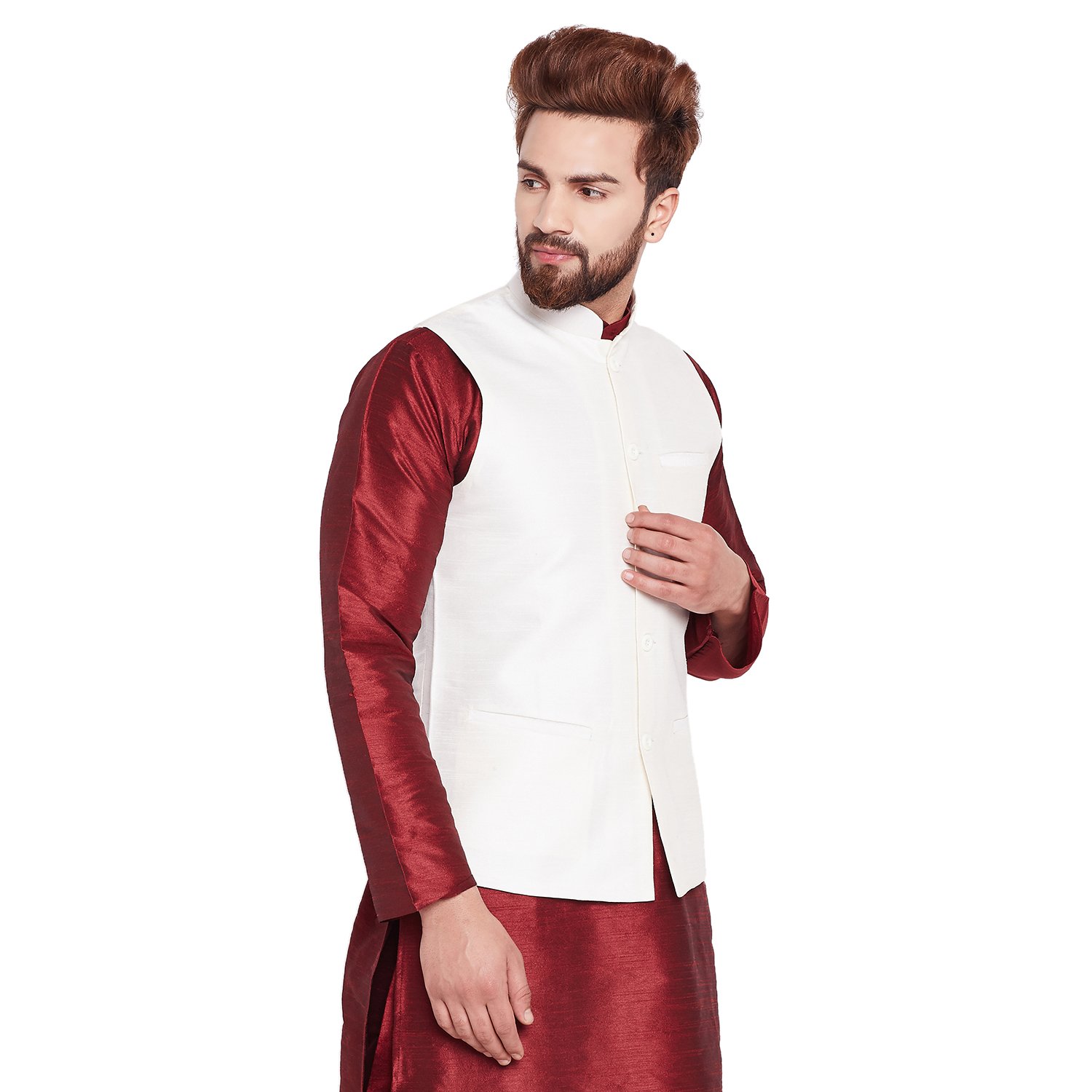 sojanya (since 1958) mens cream dupion silk designer only nehru jacket