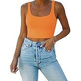 REORIA Women’s Sexy Square Neck Double Lined Seamless Sleeveless Cropped Tank Yoga Crop Basic Tops