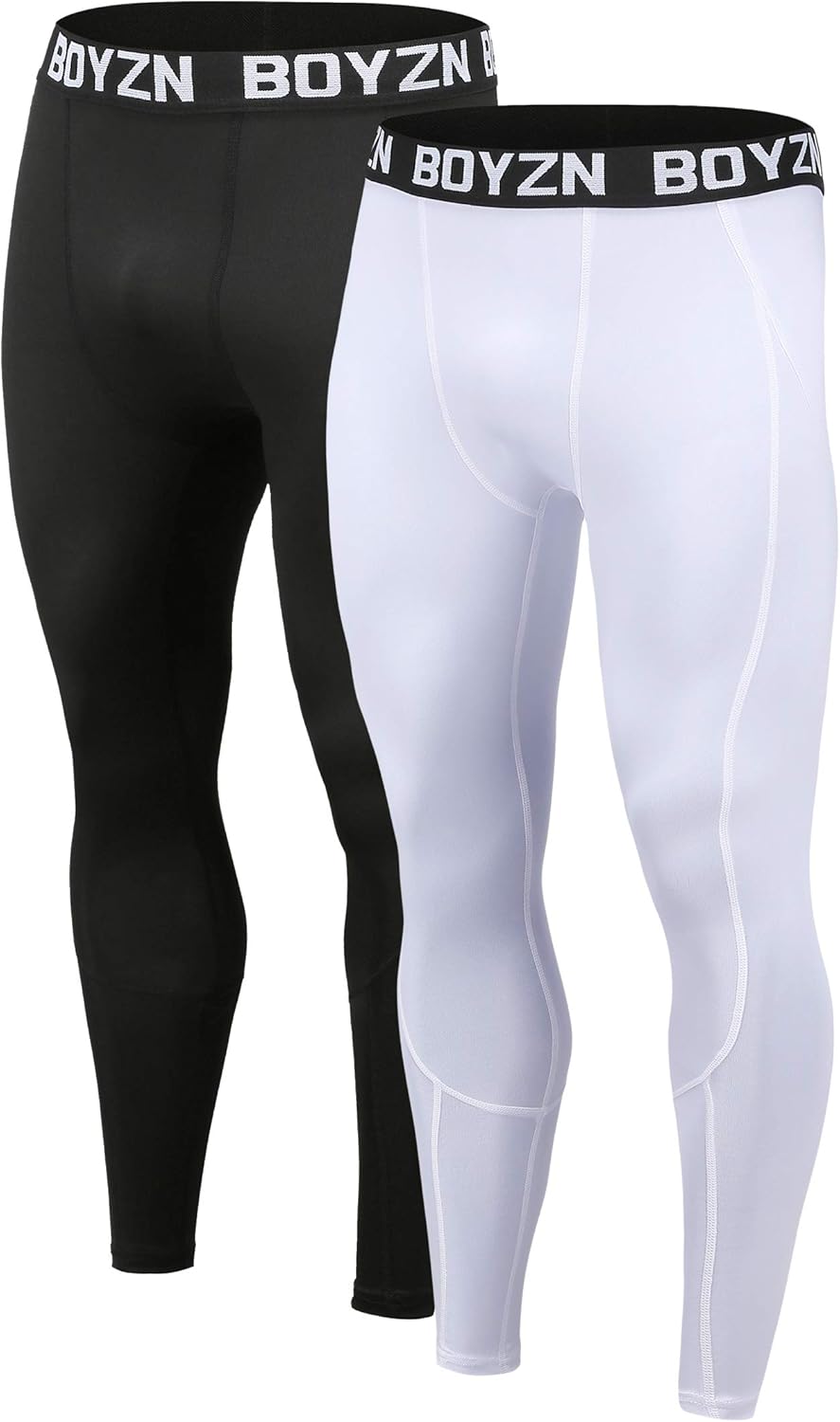 Boyzn Men's 2 Pack Sports Compression Pants Cool Dry Active Base Layer Tights Workout Running Leggings: Clothing