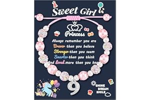 LAVEIR 4th-13th Birthday Gifts, Pink Pearl and Rhinestone Lucky Number Bracelet for Girls Daughter Granddaughter Niece