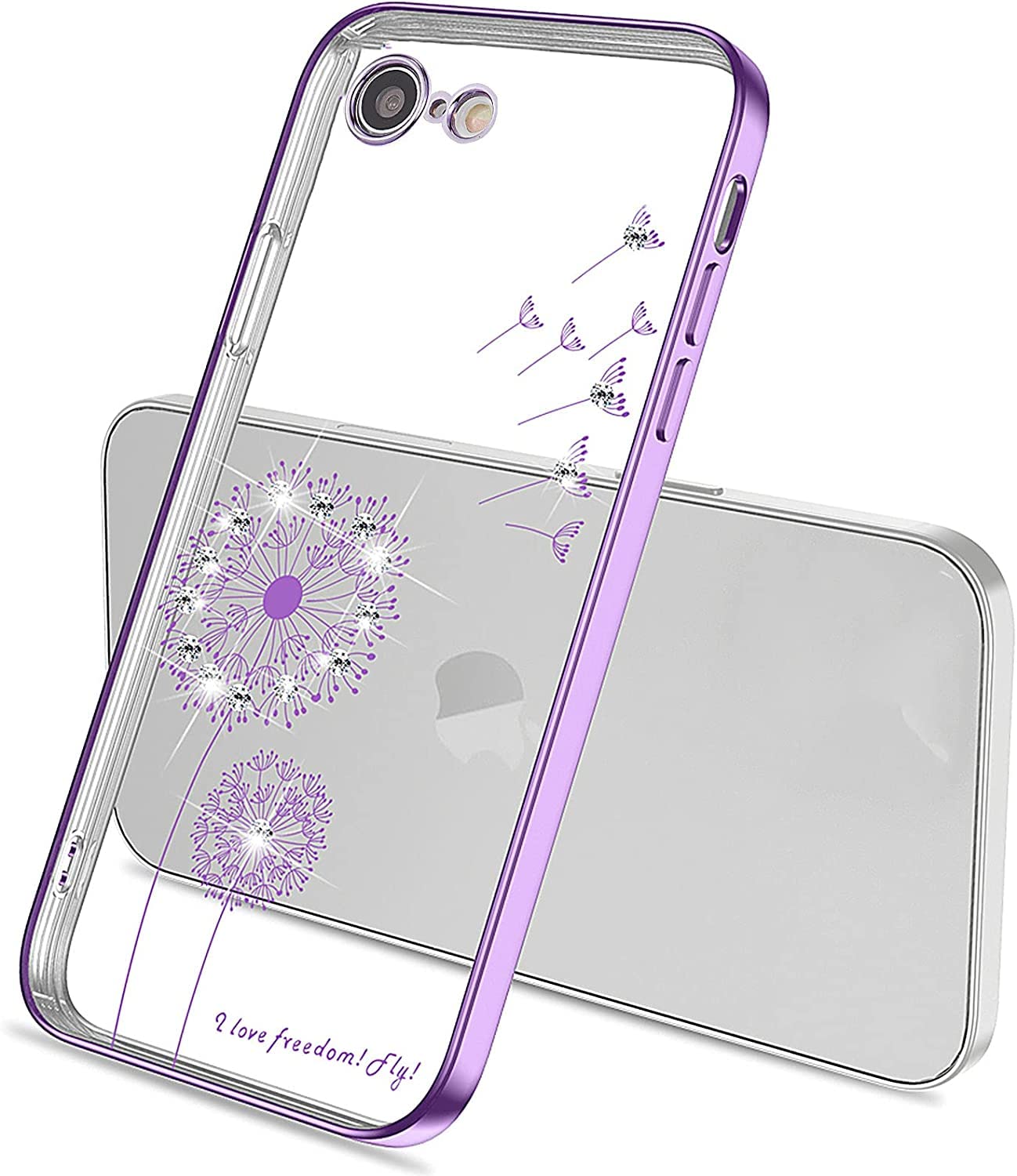 ZCDAYE Case for iPhone 7 Plus iPhone 8 Plus, Dandelion Electroplated Diamond Phone Case Transparent Soft TPU Thin Shockproof Protective Case Cover for iPhone 7 Plus iPhone 8 Plus-Purple