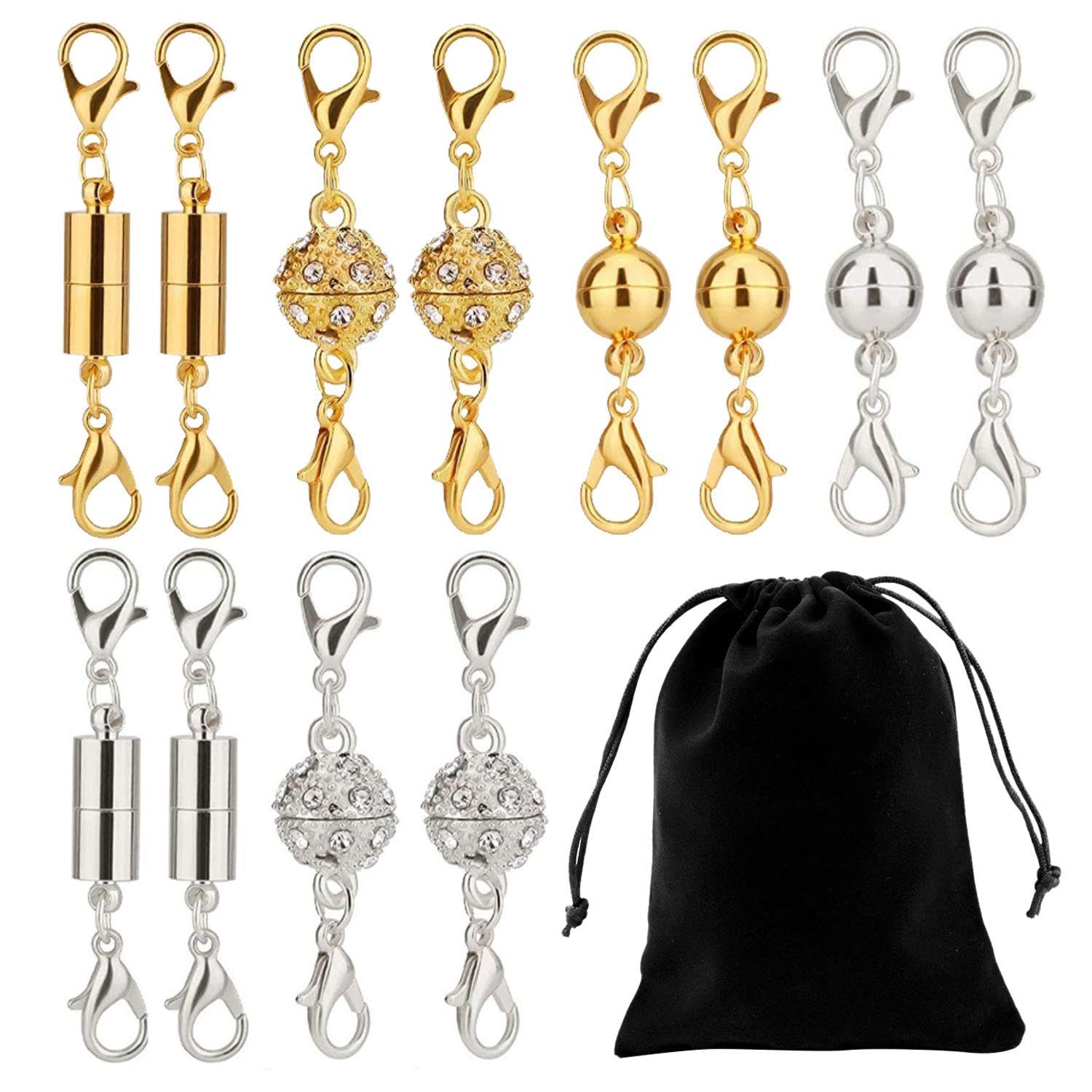 EOWVISN 12 Pieces Of Magnetic Jewelry Buckles, 1 Piece Of Storage Bag, Strong Magnetic Design, Provide Firm Support, Easy To Open And Close, Suitable For Connecting Necklaces And Bracelets