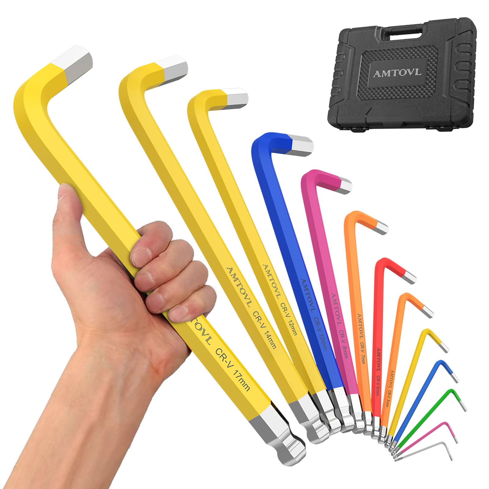 AMTOVL Allen Wrench Set - 12PCS Extra Large Hex Key Set, Metric Allen Key Set 1.5-17MM with Color Coding for Bicycle, Household DIY