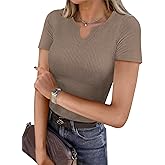 Bosmeer Crop Tops for Women V Neck Ribbed Knit Fitted Shirts Trendy Summer Basic Tees Textured Solid Color Blouse