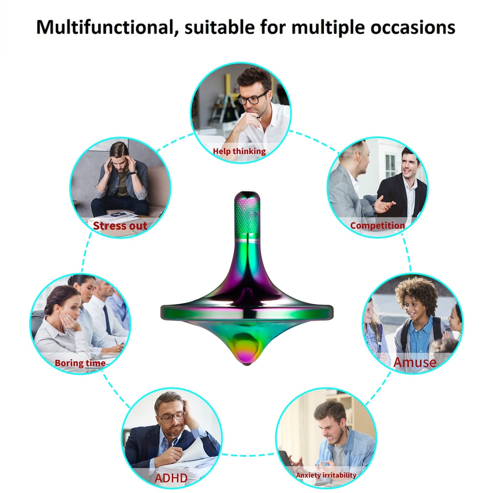 Stainless Steel Spinning Top, Premium Exquisite Well Made Metal Desk EDC Toys, Spin Long Time Perfect Balance, Help Relieve Stress, Anxiety (Small/Colorful)