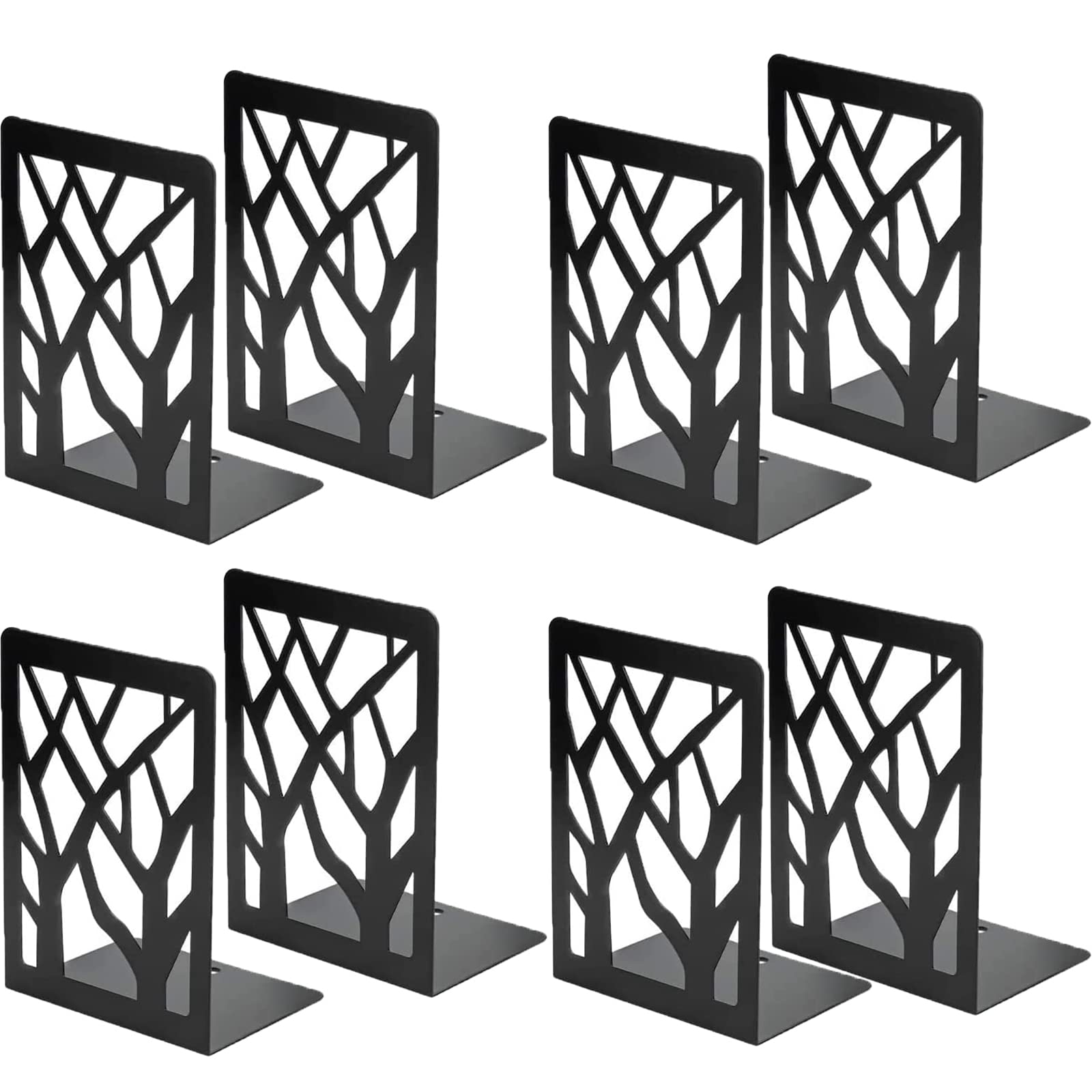 WAIZHIUA 4Pair Metal Book Ends for Shelves - 7 Inch Black Heavy Duty Bookends, Kids Home Office Library Divider Holder, Decorative Bookend Stoppers