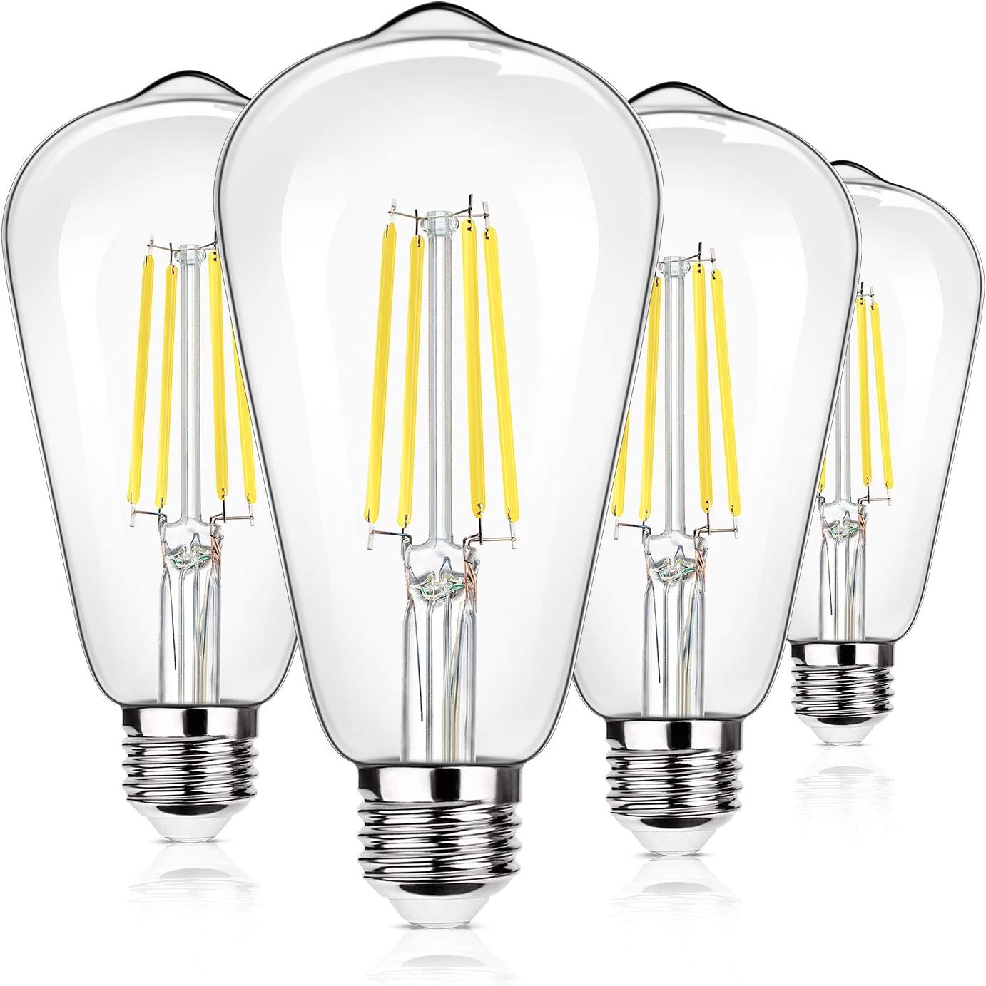 4-Pack Vintage 8W ST64 LED Edison Light Bulbs 100W Equivalent, 1400Lumens, 5000K Daylight White, E26 Base LED Filament Bulbs, CRI 90+, Antique Glass Style Great for Home, Bedroom, Office, Non-Dimmable