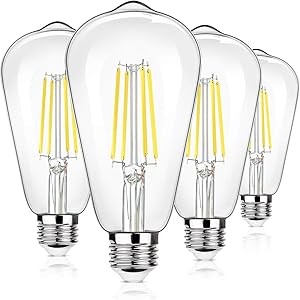 4-Pack Vintage 8W ST64 LED Edison Light Bulbs 100W Equivalent, 1400Lumens, 5000K Daylight White, E26 Base LED Filament Bulbs, CRI 90+, Antique Glass Style Great for Home, Bedroom, Office, Non-Dimmable