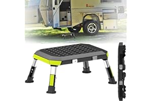AUH RV Steps，Adjustable Height Foldable Step Stool with Non-Slip Rubber Feet Aluminum RV Step, Stable Camper Steps Portable Handle, Reflective Tapes, Easy to Carry Supports Up to 1000lbs (Black)