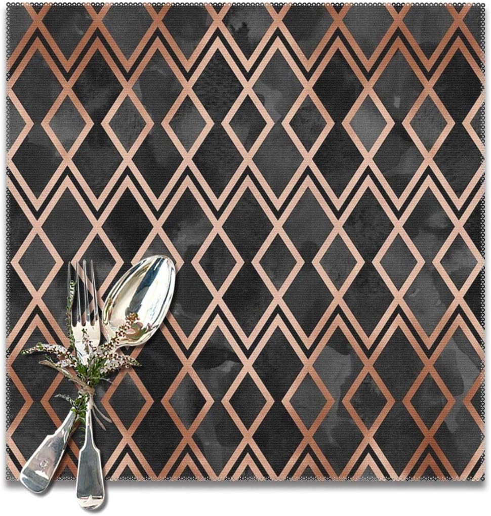 Copper & Black Geo Diamonds Table Placemats for Dining Table,Washable
