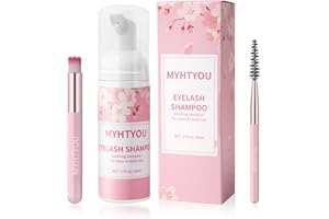Eyelash Extension Cleanser, BREYLEE Upgraded Eyelash Extension Shampoo 60ML+Mascara Wand+Brush Eyelash Foam Cleanser For Extensions and Natural Lashes