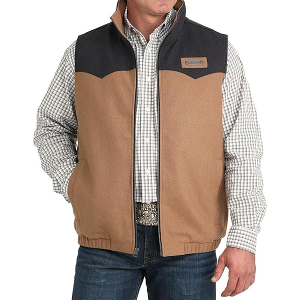 Cinch Men's Quilted Storm Flap Colorblock Vest Lt Brown Medium US