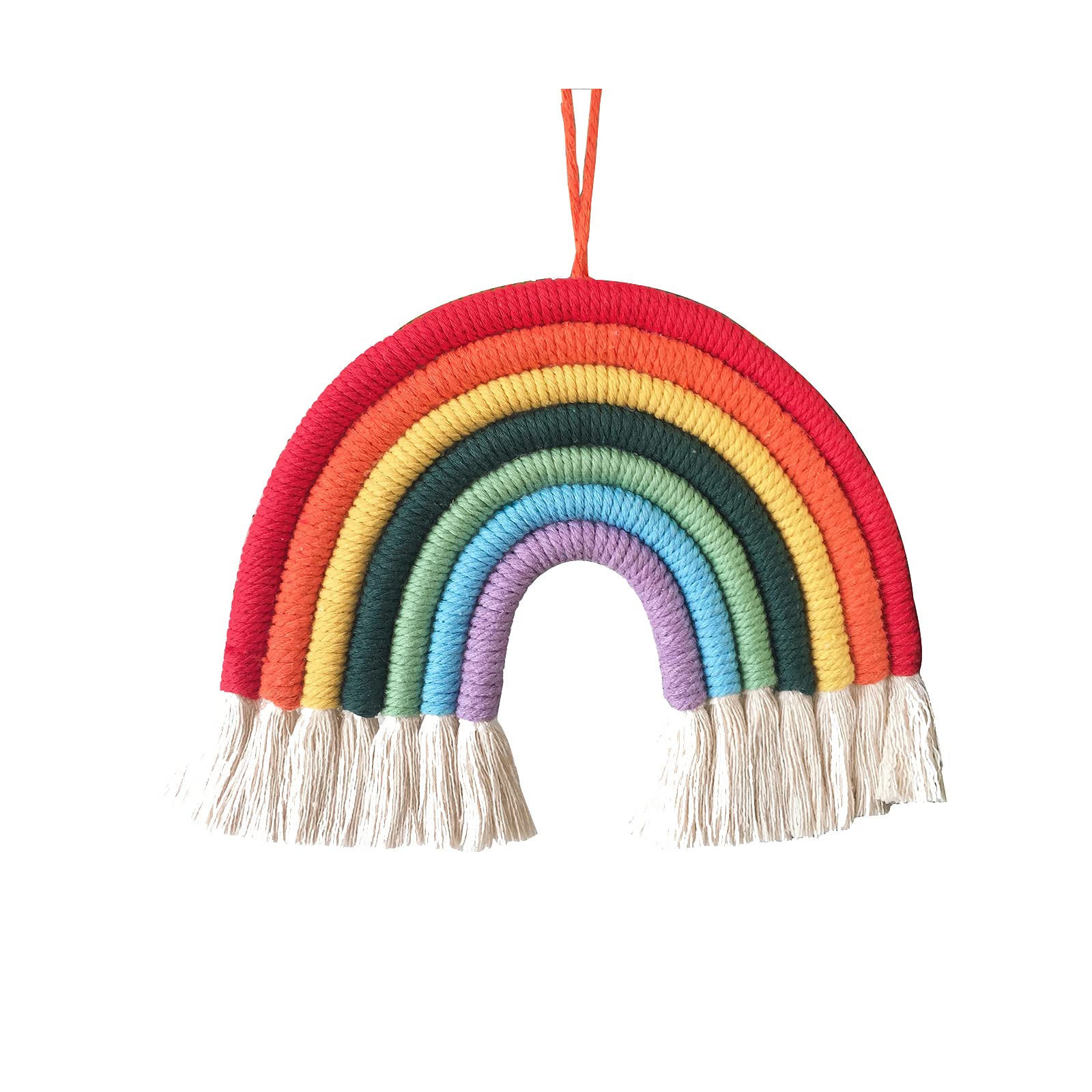 Andiker Rainbow Macrame Wall Ornaments, 7 Threads Colorful with Woven Tassel Wall Hanging Decoration Handmade Ornaments for Apartment Dormitory Baby Room Apartment Gallery (Rainbow)