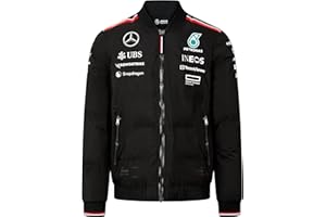 Mercedes AMG Petronas F1 Men's 2024 Team Insulated Bomber Jacket - Water Repellent, Thermore Padding, Official Branding