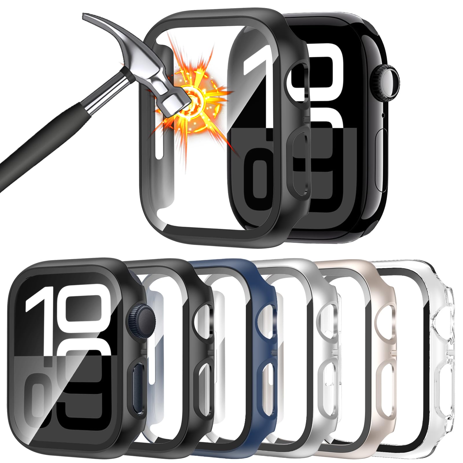 Photo 1 of [6 Pack] Case for Apple Watch Series 11/10 46mm Screen Protector with Ultra-Thin Tempered Glass, Full Coverage Anti-Scratch Hard Face Cover for iWatch 46 mm