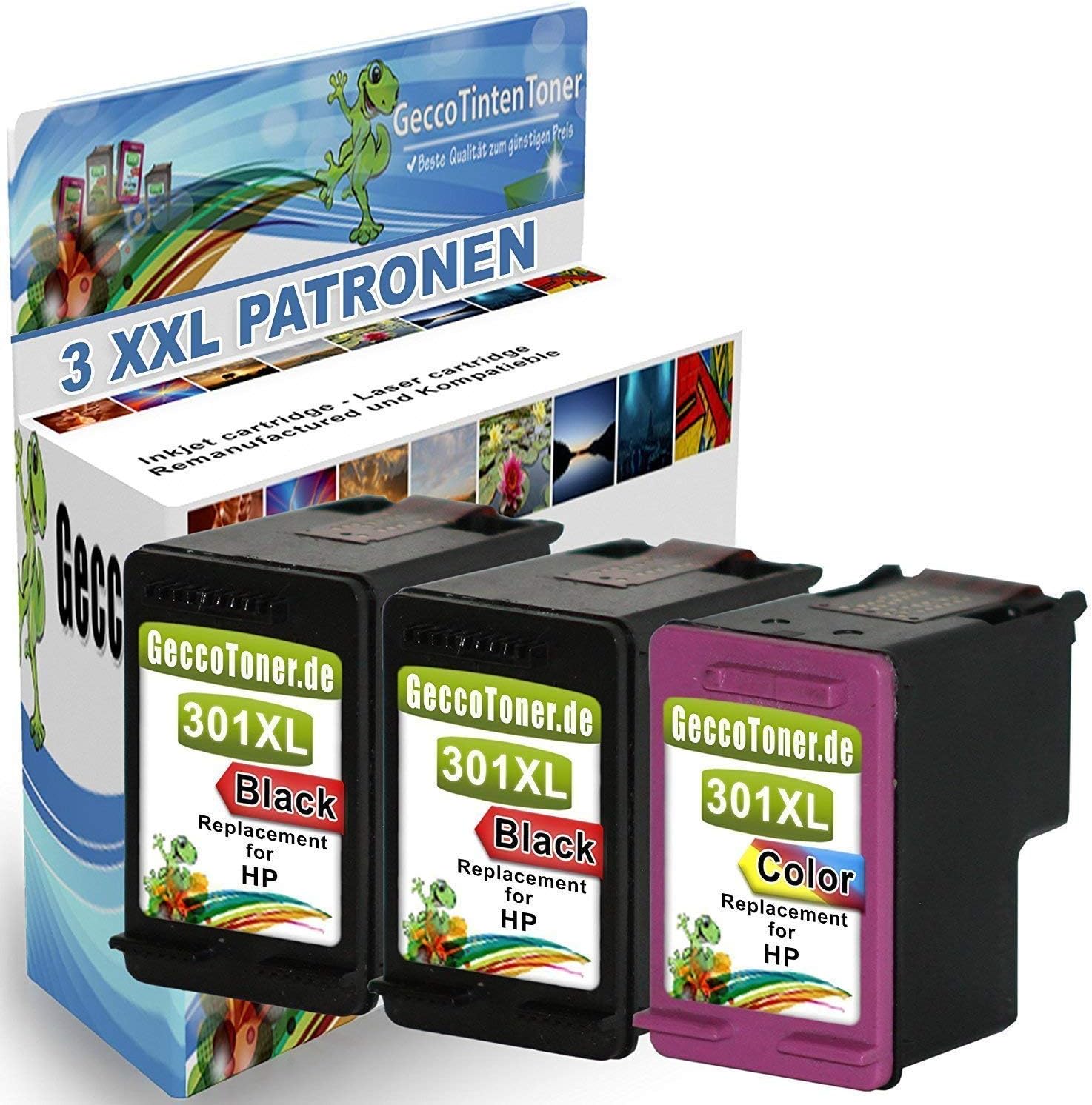 3x Remanufactured Ink Cartridges HP 301 XL Replacement for HP Deskjet 1000 1010 HP Envy 4500 4501 4502 4504 4505 45074506 4509 4508 5530 5532 5534 5536 5539 4503 ,HP Officejet 2620 2622 2624 4630 4632 4634 4636 e-All-in-One Printer (1 Black, 1 Color)