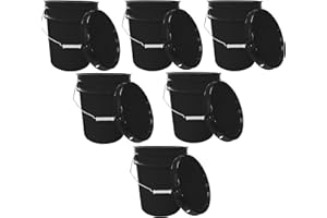 MKS PLASTICS 5 Gallon Bucket & Lid - 90 Mil All Purpose Pail - Made in The USA - Food Grade - Contains No BPA Plastic - Recyclable (6, Black)