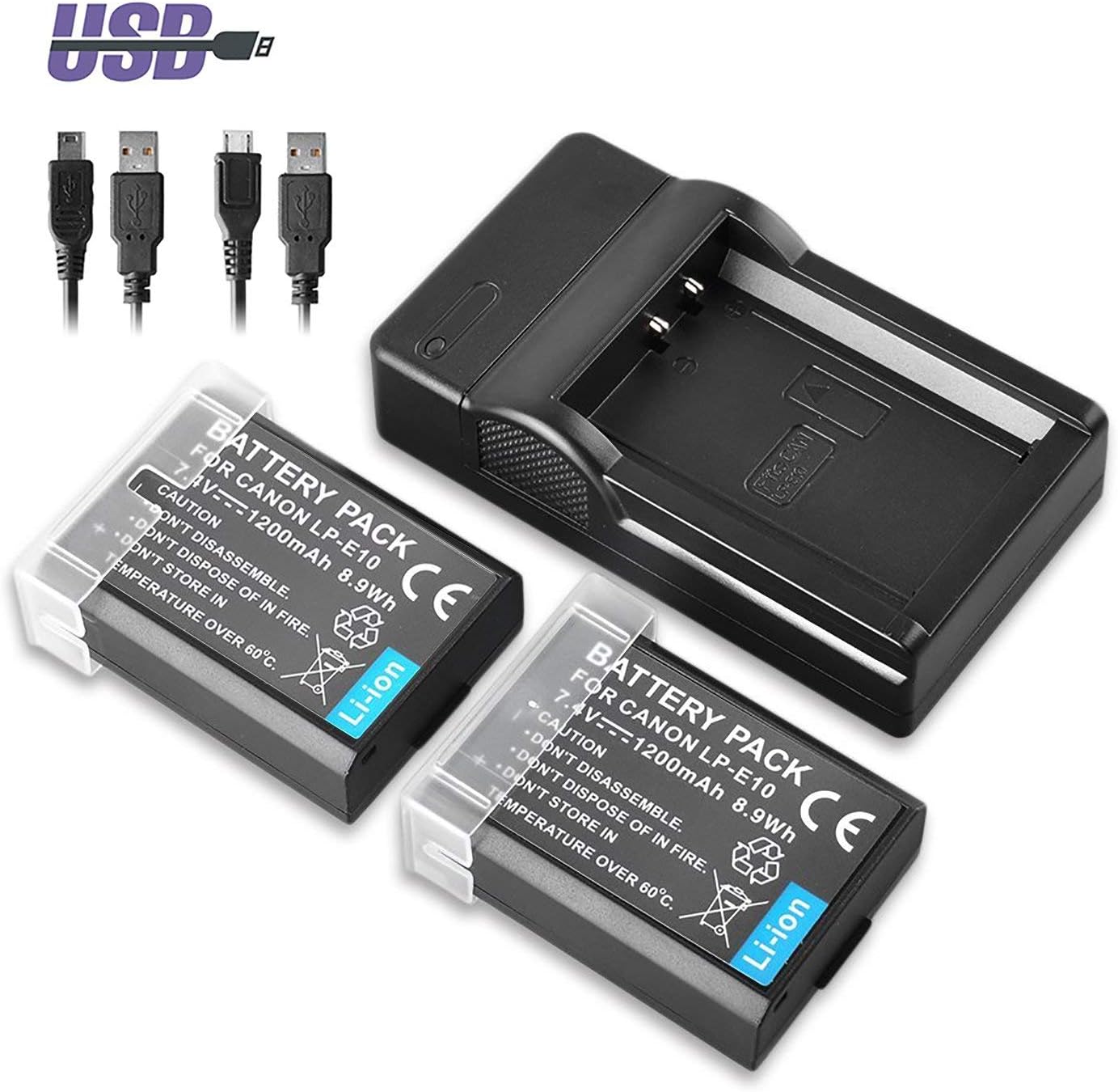 BPS 2X LPE10 Batterie de Rechange + USB Chargeur pour Canon EOS 4000D