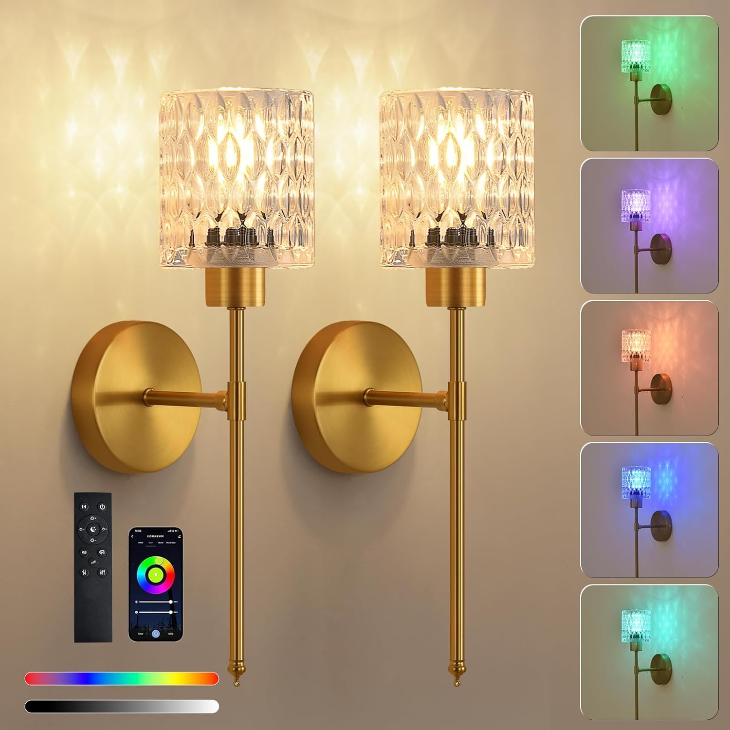 Photo 1 of Vintage Battery Operated Wall Sconce Gold Wall Lamp with Glass Lampshade,Wireless Wall Sconces Set of Two Rechargeable Battery Powered Wall Sconce with Remote Control for Bedroom Living Room