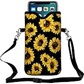 Braytow Universal Neoprene Cell Phone Pouch 7.1 X 4 in Mobile Protection Case Bag with Crossbody Strap/Neck Lanyard Sunflower Printed Pattern