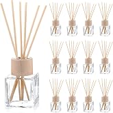 12 Set Reed Diffuser Bottle Empty Fragrance Glass Diffuser Bottles Refillable Diffuser Bottles Set with Wooden Caps Rattan Sticks 50ml 1.7 Oz Glass Jars for Home