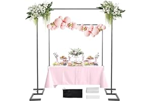 WELLSIGN 8.2FT Square Wedding Arch,Metal Arch Backdrop Stand Heavy Duty Adjustable,Extra 2 Clamps Change Over The Table Rod Stand,Black Balloon Arch Stand for Parties Decoration,Photoshoot Backdrop Dtand Kit