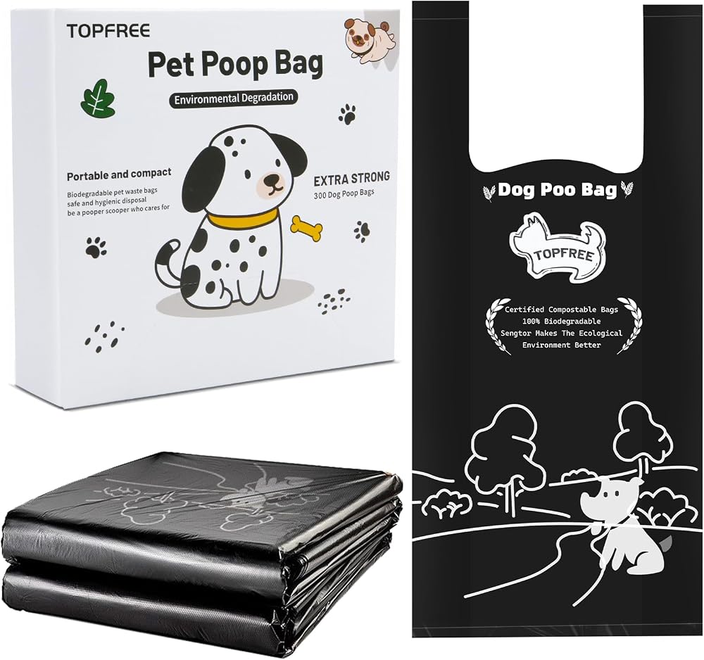 Topfree Poo Bags 300 Extra Thick Dog Waste Bags with Easy-Tie Handles