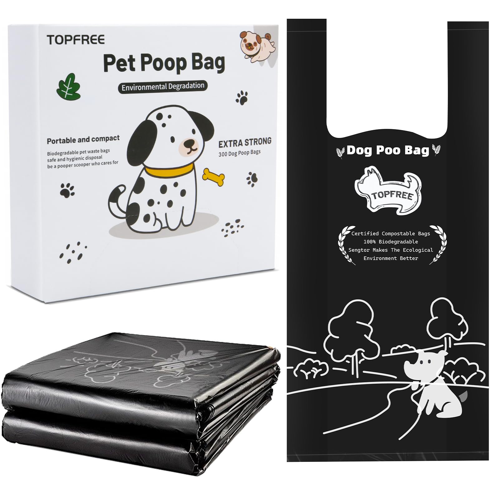 Poo Bags - 300 Extra Thick Dog Waste Bags, Super Strong, 100% Leak-proof Dog Poop Bags with Easy-tie Handles