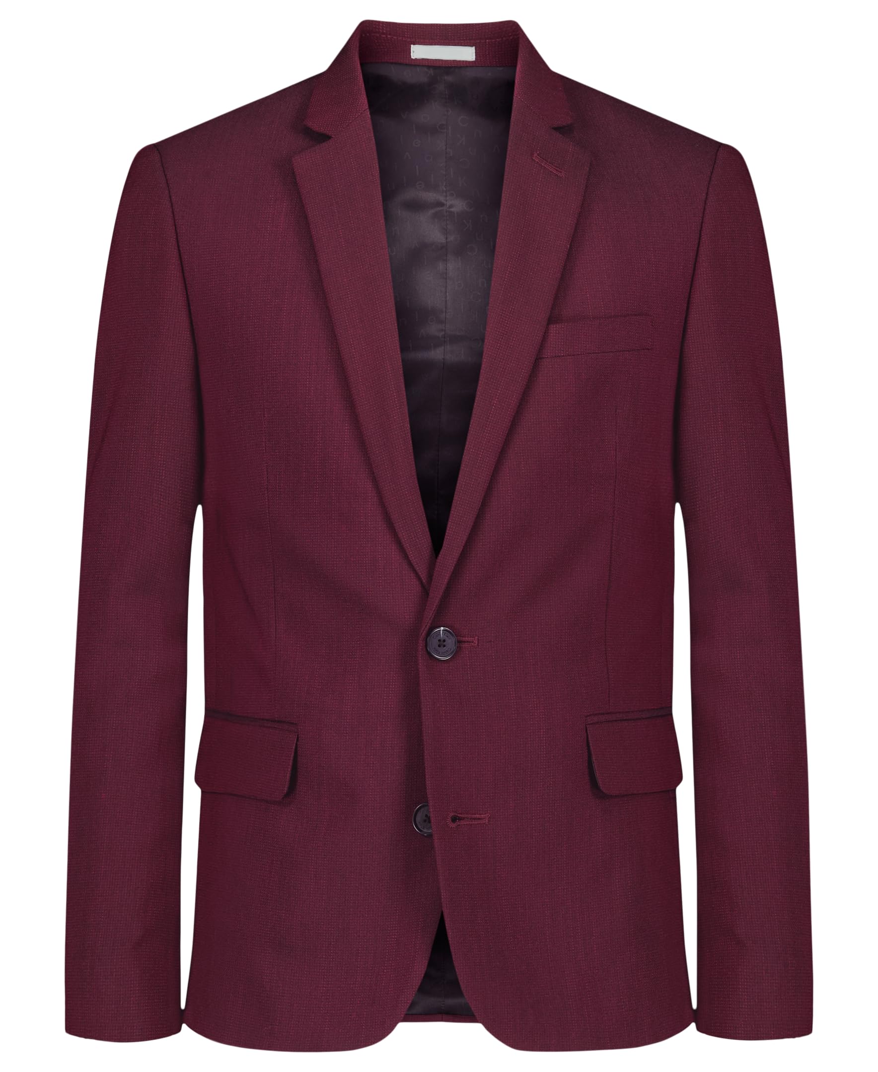 Calvin Klein Boys’ Blazer Suit Jacket, 2-Button Single Breasted Closure, Buttoned Cuffs & Front Flap Pockets, Dark Red, 12
