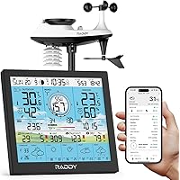 Raddy WF-120P Professional Wi-Fi Weather Station with App Control, 10″ HTN Color Display, Indoor/Outdoor Temp & Humidity, UV