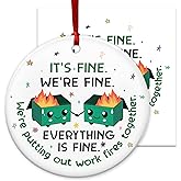 ARVEXO Christmas Funny Work Gifts for Coworkers - Ceramic Dumpster Fire Christmas Ornaments 2025 - Appreciation Gift for Work Bestie Friend, Stocking Stuffers, Gag Gift, White Elephant Gifts Women Men