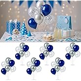 6pcs Balloon Stands Kit Table Centerpiece Table Decorations for Anniversary Birthday Wedding Graduation Retirement Party Decorations (Silver Navy)