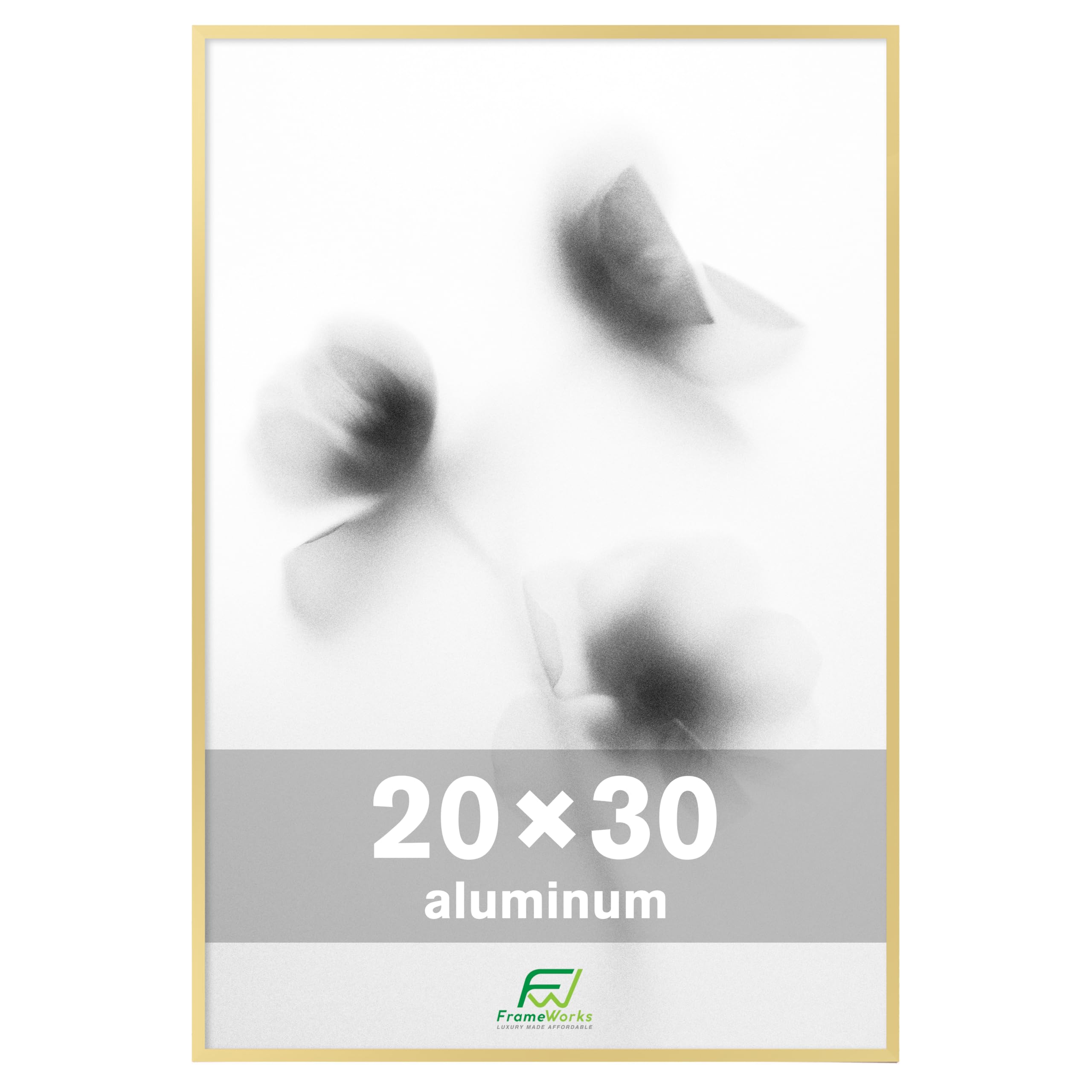 Photo 1 of FrameWorks 20x30 Brushed Aluminum Poster Frames – Modern Brushed Metal Design w/Shatterproof Plexiglass, Perfect for Posters, Artwork, Paintings, Wall Displays – Home or Office Decor, Gold - 1 Pack