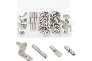 JUNLIWEI Shelf Support Pegs Kit, 94 Pcs 4 Styles Shelf Pegs, 5mm Nickel Plated Cabinet Shelf Bracket Pegs, Shelf Pins Holders for Bookcase Kitchen Closet Shelf Shelves Furniture Cabinet