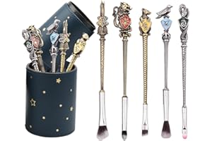 Fyoudis Upgraded Metal Makeup Brush Set, Wizard Wand Makeup Brushes Set for Women Magic Eye Shadow Eyeliner Blending Lip Brush with Brushes Holder, Gifts for Girls Women (Vintage) (Bronze)