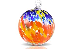 VOREEN 4" Hanging Glass Garden Gazing Ball Hand Blown Glass Witch Ball Christmas Ornament Friendship Balls for Outdoor Garden Patio Window Home Décor, Gift for Mom Wife Friend, Red and Blue